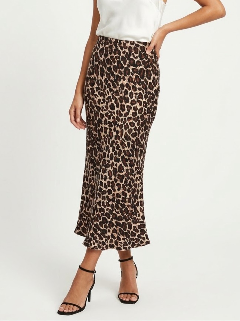 Anthropologie Leopard Print Satin Bias Cut Midi Skirt Animal Print Slip Skirt M